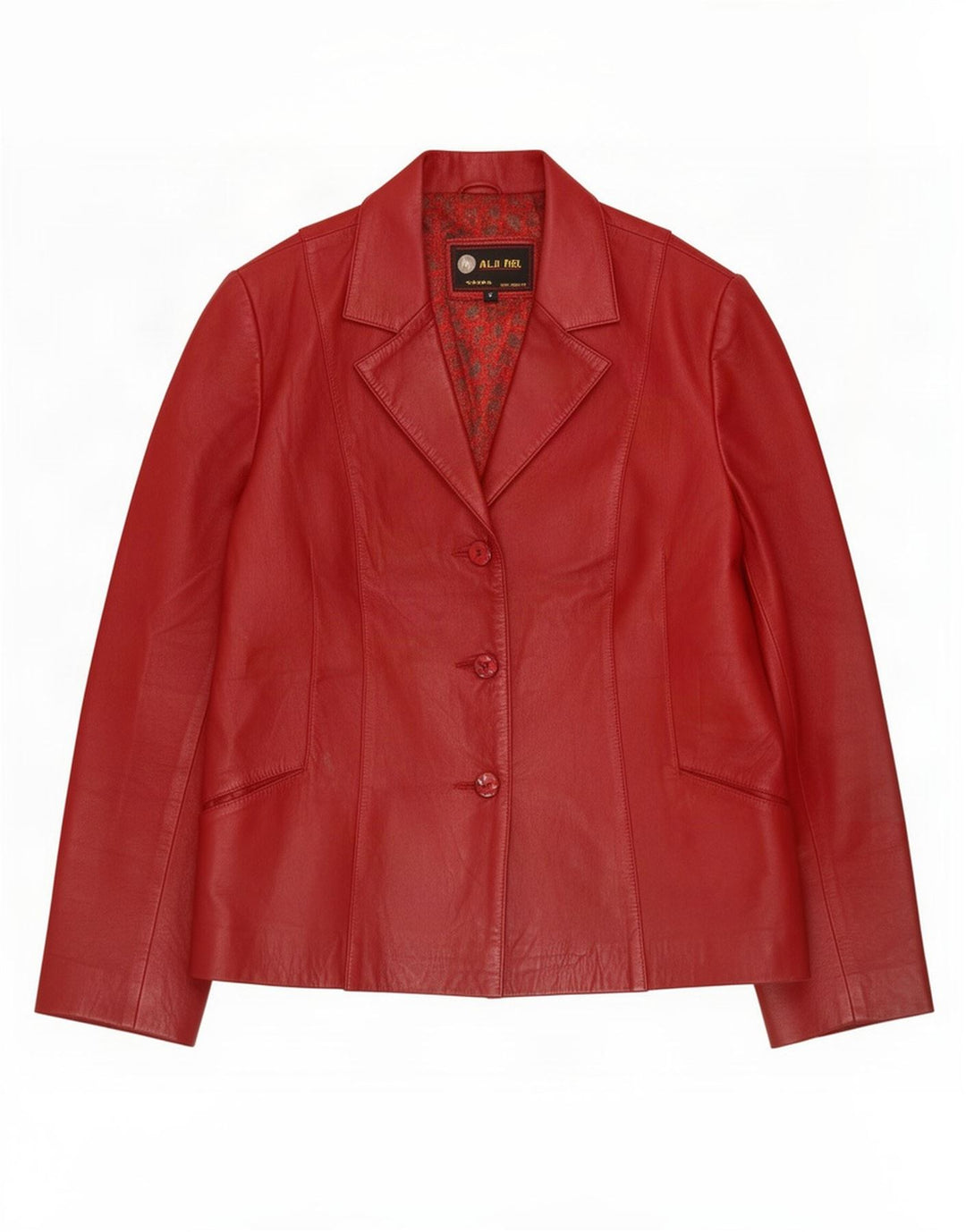 Alji Piel Womens 3 Button Leather Blazer Jacket IT 44 Medium Red