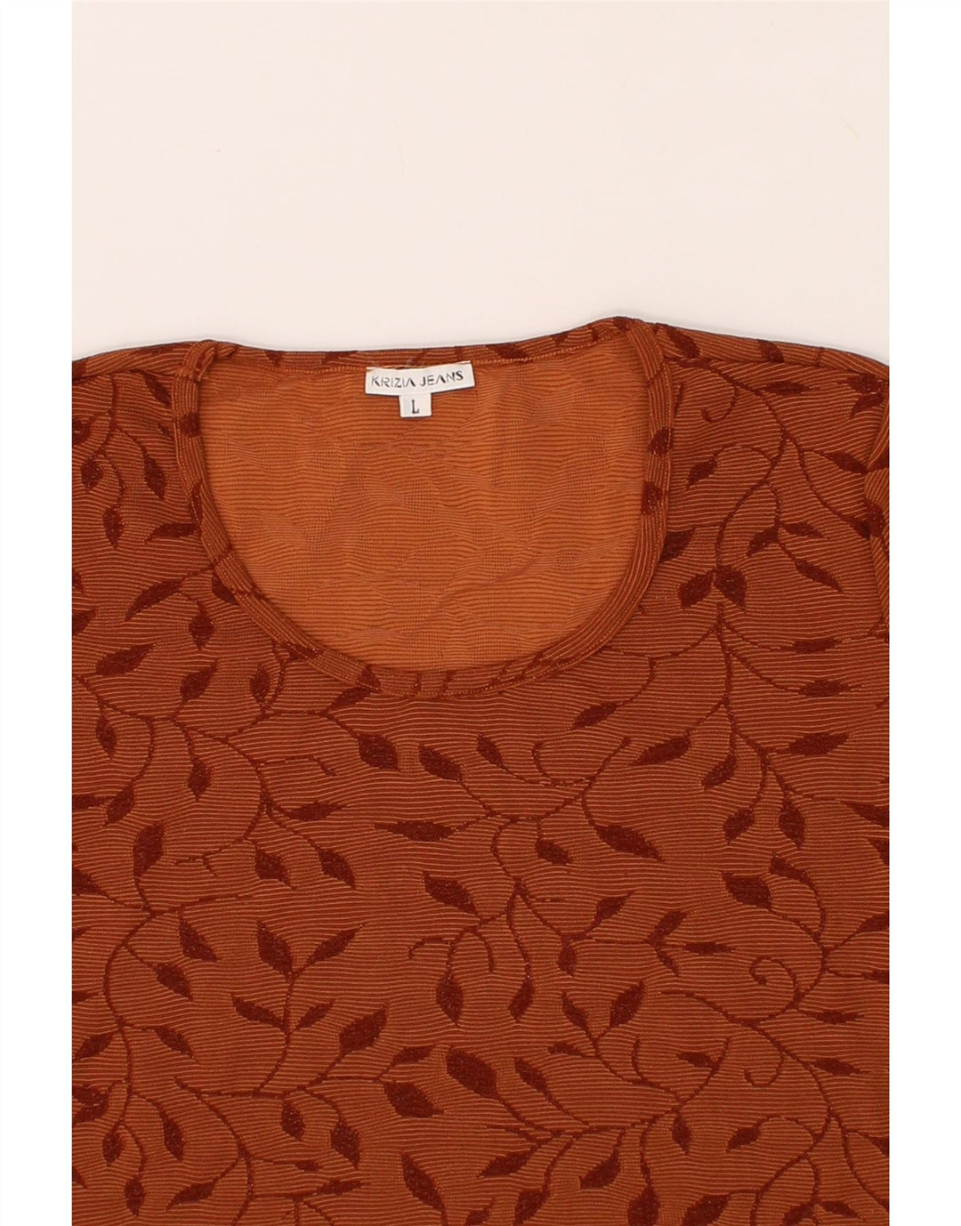 KRIZIA JEANS Womens Abstract Pattern Crop T-Shirt Top UK 14 Large Brown Vintage Krizia Jeans and Second-Hand Krizia Jeans from Messina Hembry 