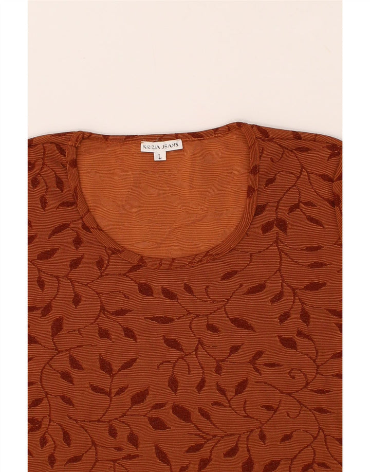 KRIZIA JEANS Womens Abstract Pattern Crop T-Shirt Top UK 14 Large Brown Vintage Krizia Jeans and Second-Hand Krizia Jeans from Messina Hembry 