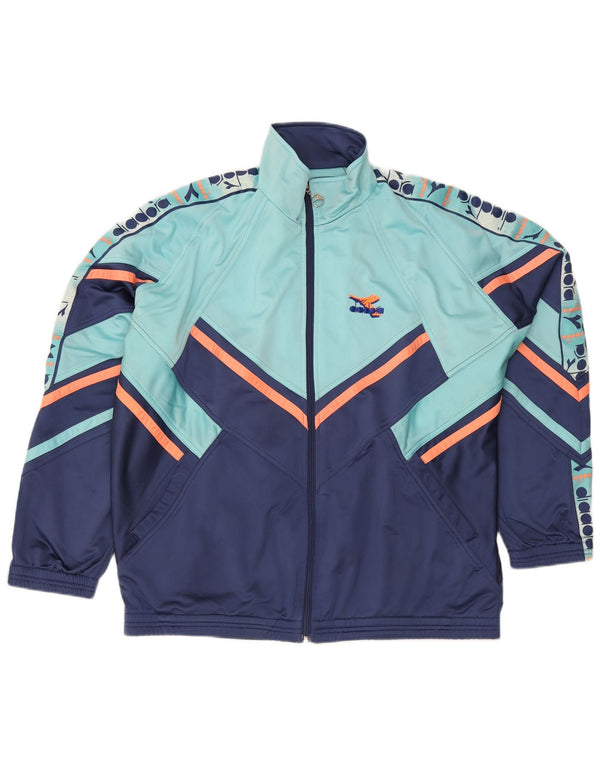 Diadora Mens Graphic Tracksuit Top Jacket UK 48 2XL Blue Colourblock