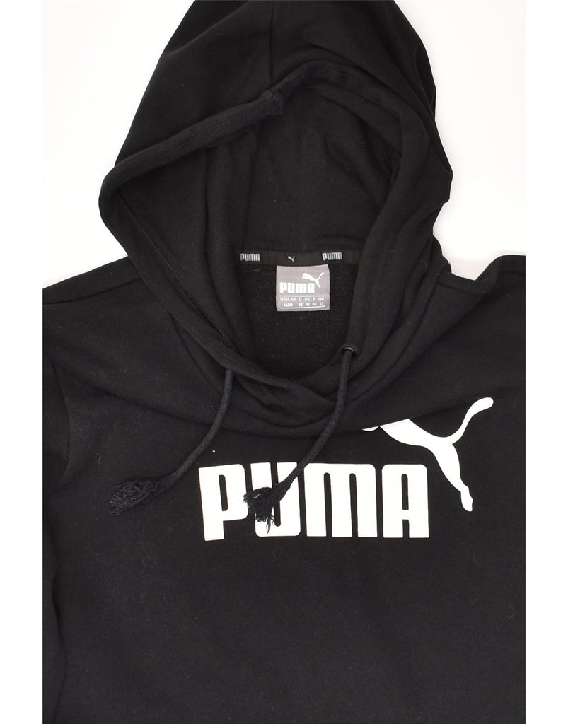 PUMA Womens Graphic Hoodie Jumper UK 12 Medium Black Cotton | Vintage Puma | Thrift | Second-Hand Puma | Used Clothing | Messina Hembry 