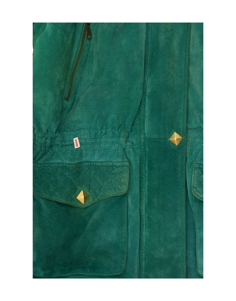 DINO' Z Womens Hooded Suede Jacket UK 12 Medium Green Leather | Vintage DINO' Z | Thrift | Second-Hand DINO' Z | Used Clothing | Messina Hembry 