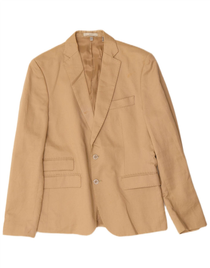 Zara Mens 2 Button Blazer Jacket EU 50 Medium Beige Cotton
