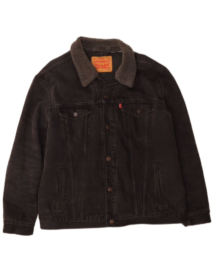 Levi's Mens Denim Sherpa Jacket UK 44 2XL Black Cotton