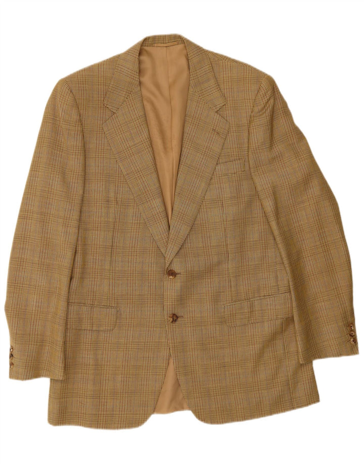 Gieves & Hawkes Mens 2 Button Blazer Jacket UK 42 XL Brown Houndstooth Wool