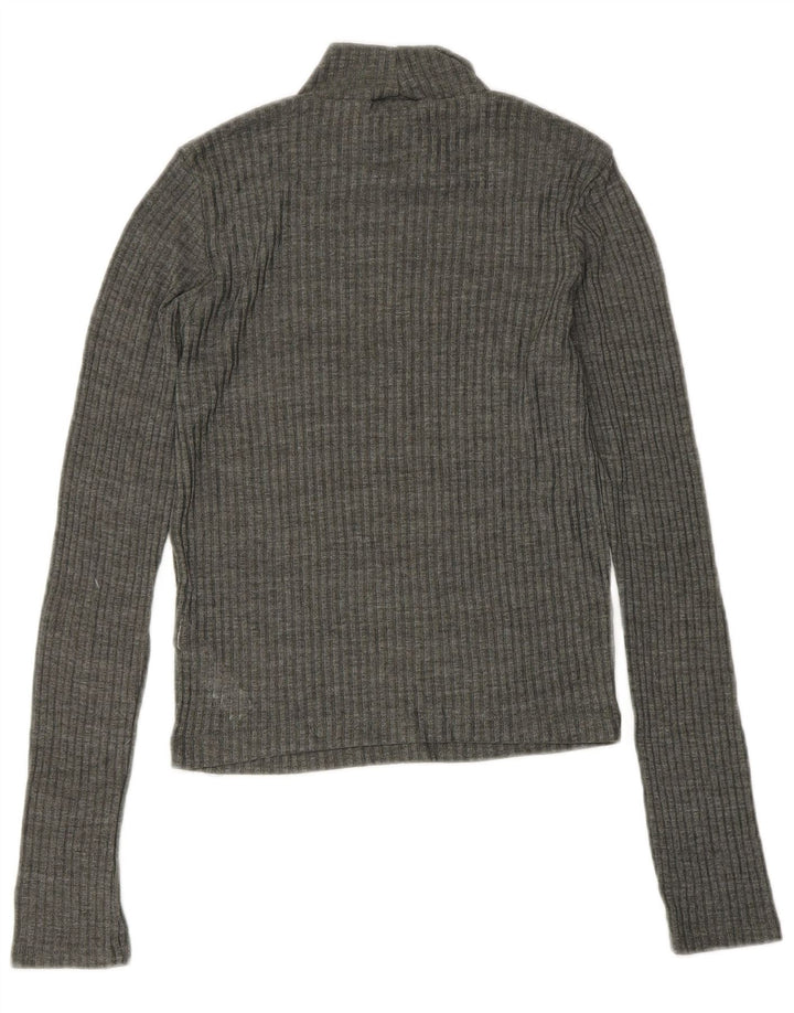 TOPSHOP Womens Crop Turtle Neck Jumper Sweater UK 8 Small Grey Polyester