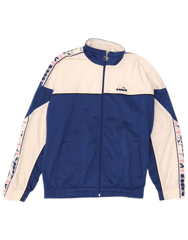 Diadora Mens Graphic Tracksuit Top Jacket UK 38 Medium Blue Colourblock