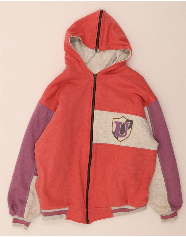 SPALDING Mens Graphic Zip Hoodie Sweater Small Red Colourblock Cotton