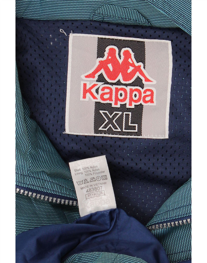 KAPPA Mens Graphic Hooded Rain Jacket UK 42 XL Blue Nylon