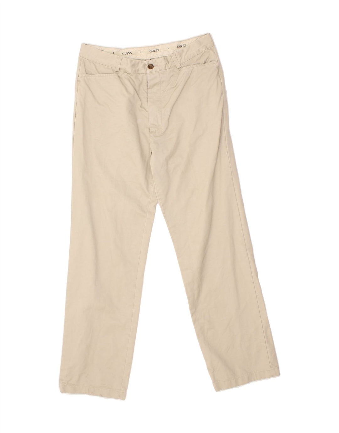GUESS Mens Straight Casual Trousers W36 L30 Beige Cotton Vintage Guess and Second-Hand Guess from Messina Hembry 