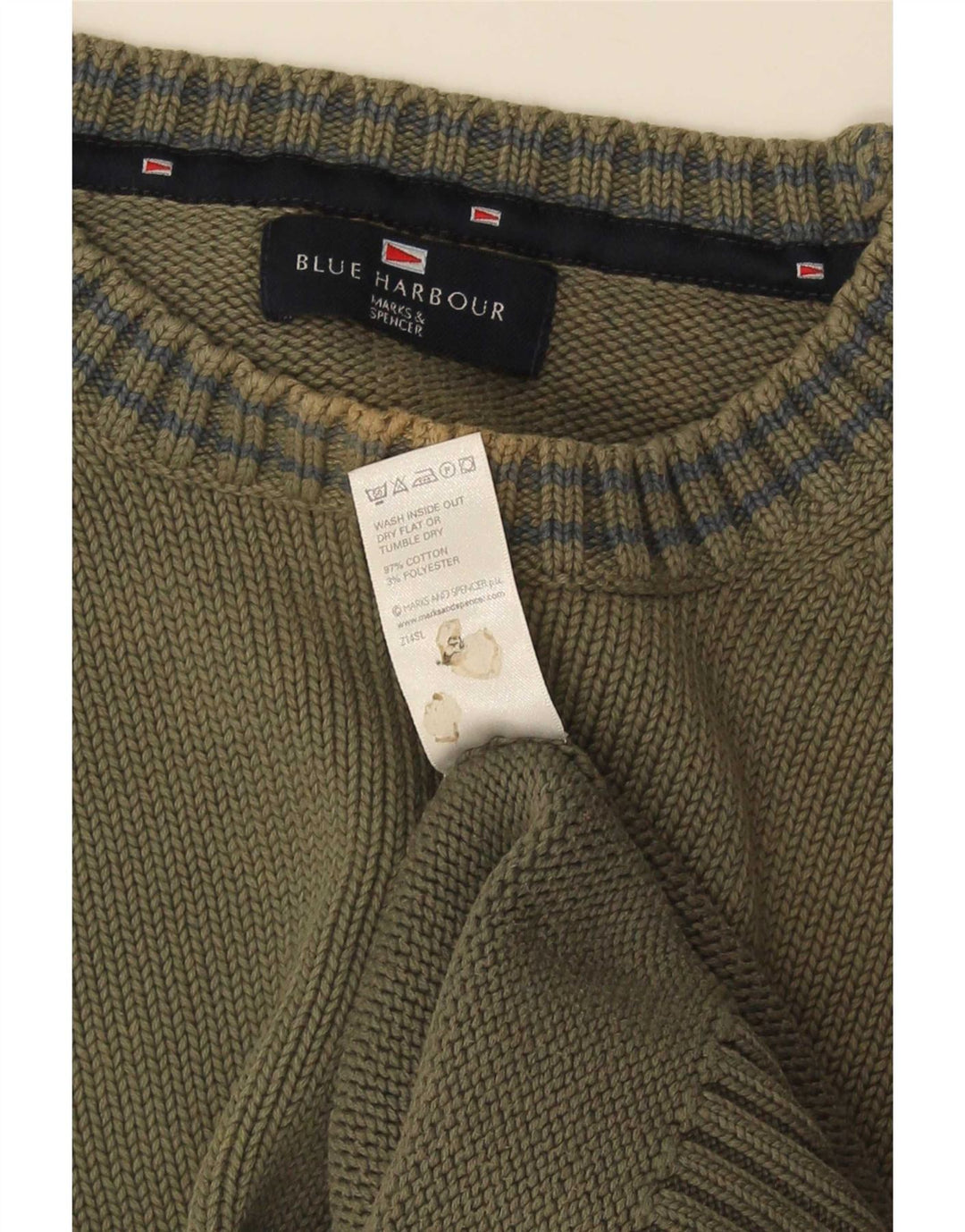 Marks & Spencer Mens Crew Neck Jumper Sweater Large Green Cotton