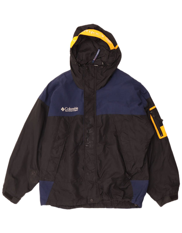 Columbia Mens Graphic Hooded Rain Jacket UK 40 Large Black Colourblock