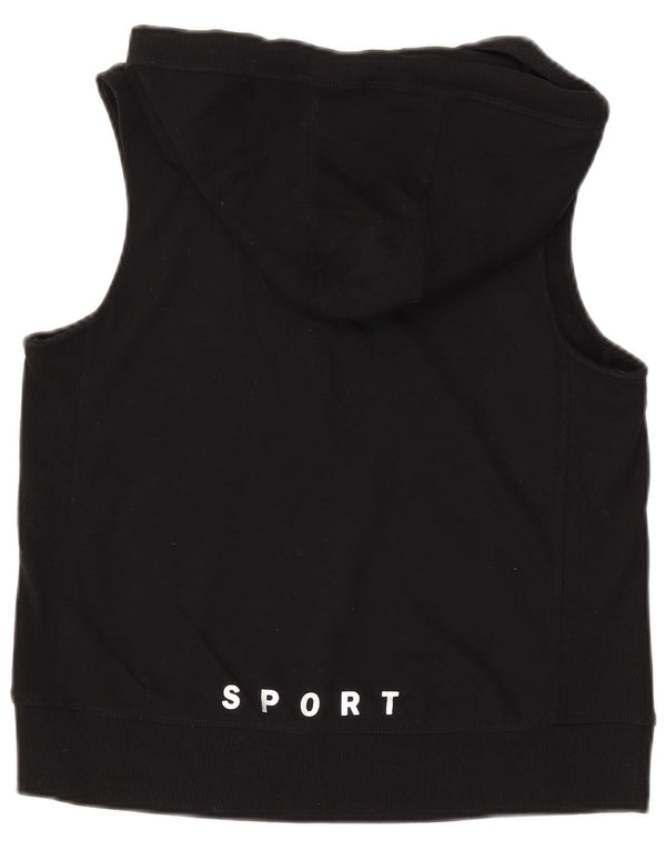DKNY Womens Graphic Sleeveless Hoodie Jumper UK 14 Medium Black Cotton