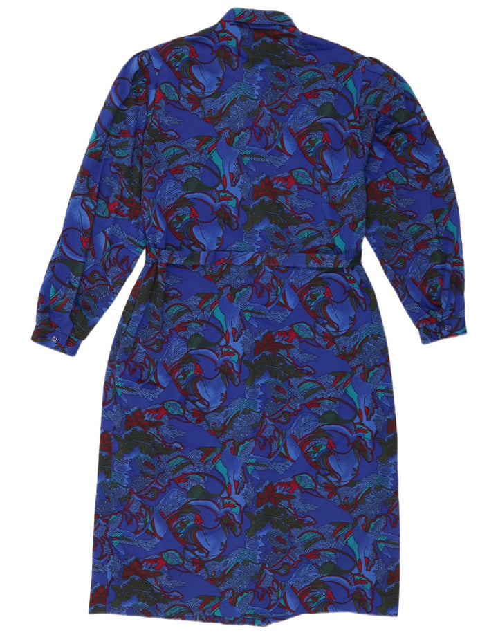 Vintage Womens Long Sleeve Sheath Dress IT 46 Large Blue Floral Polyester