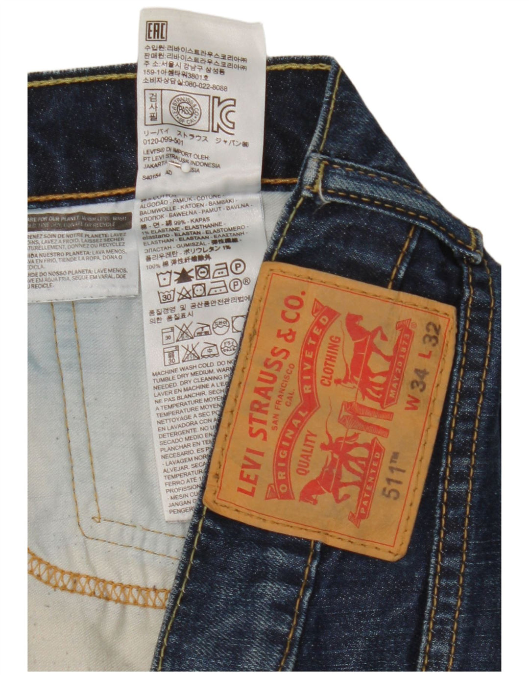Levi's Womens 511 Slim Jeans W34 L32 Blue Cotton