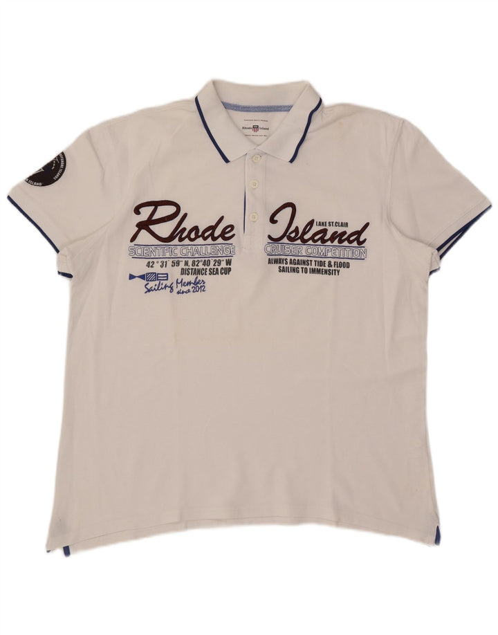 Rhode Island Mens Graphic Polo Shirt Large White Cotton