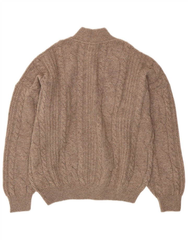Vintage Mens Button Neck Jumper Sweater XL Brown Wool