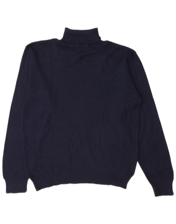 Vintage Mens Turtle Neck Jumper Sweater IT 52 Large Navy Blue Virgin Wool