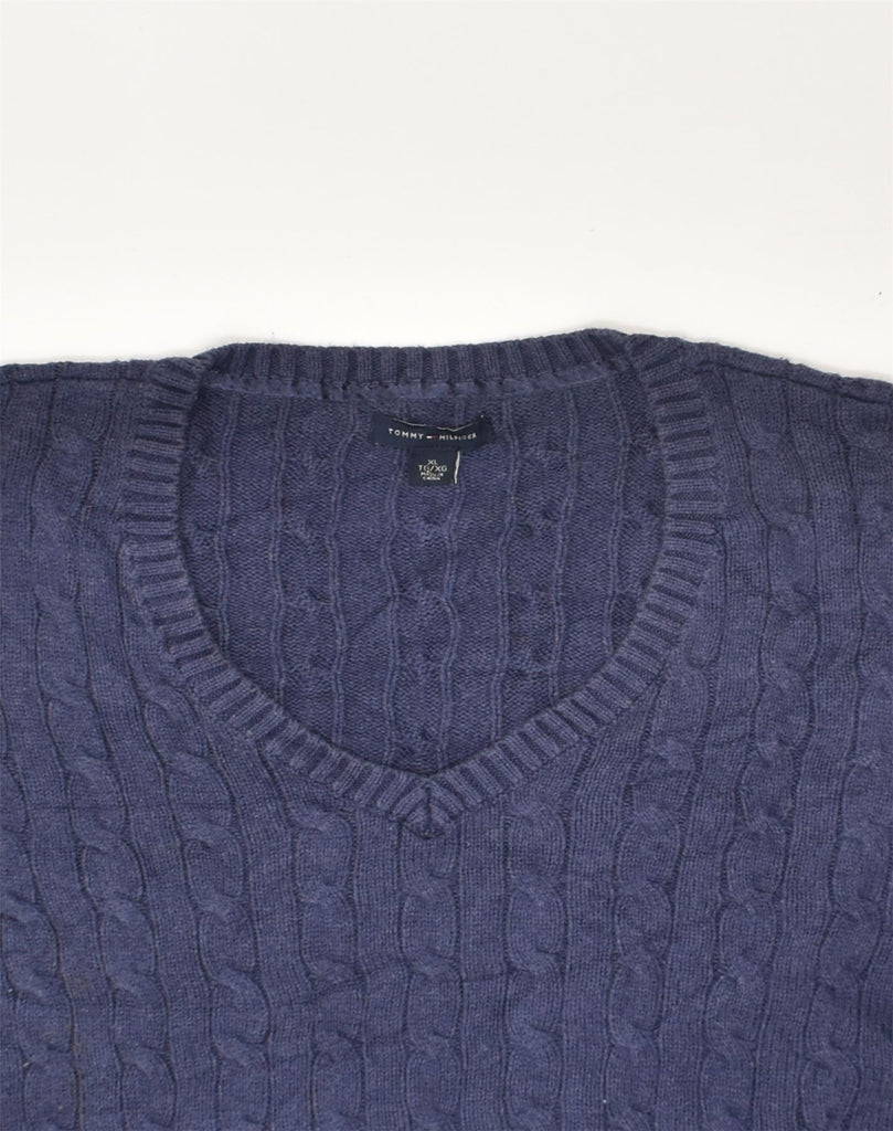 TOMMY HILFIGER Womens Tall V-Neck Jumper Sweater UK 18 XL Navy Blue Cotton | Vintage Tommy Hilfiger | Thrift | Second-Hand Tommy Hilfiger | Used Clothing | Messina Hembry 