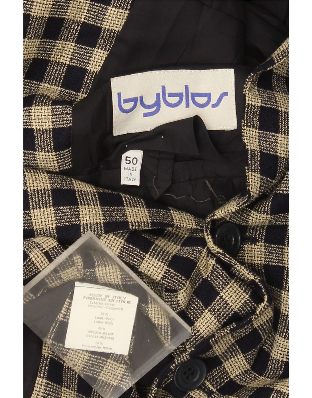Byblos Mens 2 Button Blazer Jacket IT 50 Large Black Check Wool