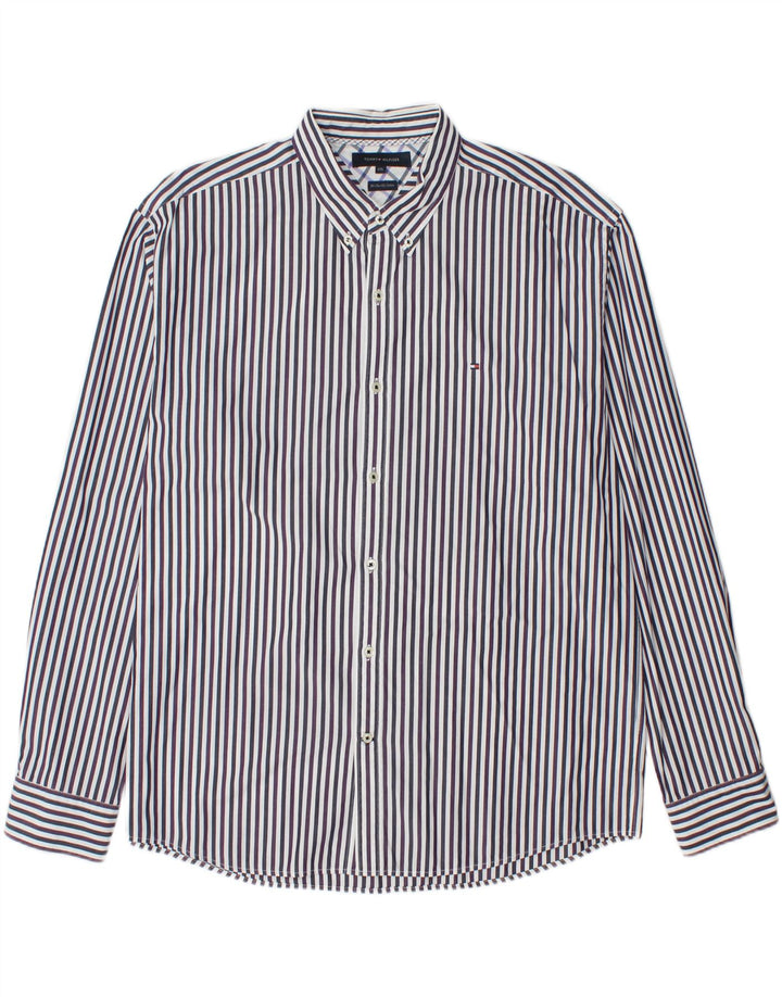 TOMMY HILFIGER Mens Shirt 2XL Blue Pinstripe Cotton