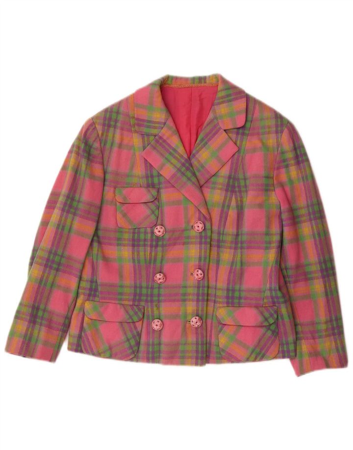 Vintage Womens Crop 3/4 Sleeve Blazer Jacket UK 10 Small Pink Check