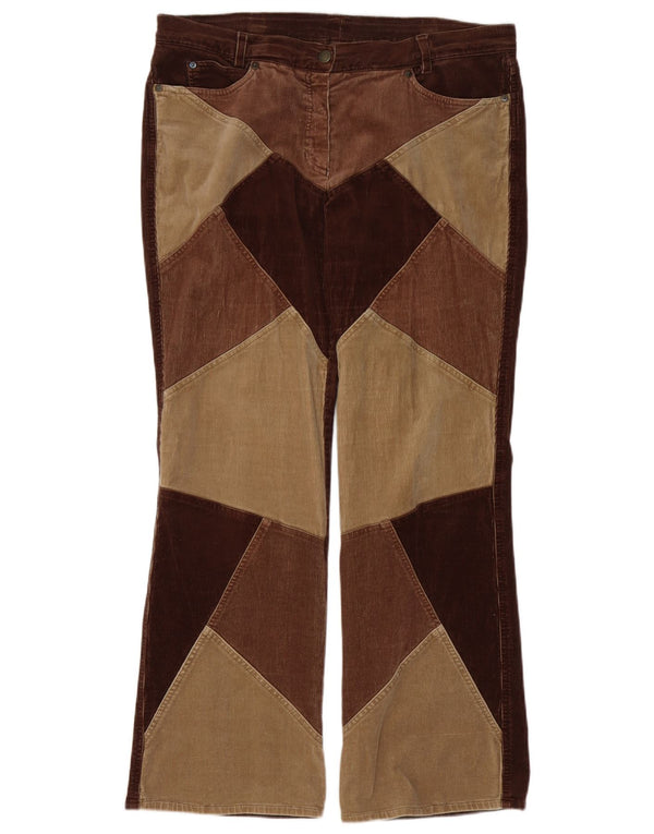 Vintage Womens Bootcut Corduroy Trousers UK 18 XL W38 L30 Brown Colourblock
