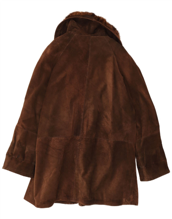 Vintage Womens Oversized Suede Overcoat IT 46 Large Brown Leather
