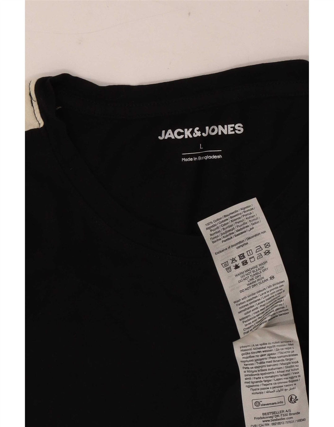 Jack & Jones Mens T-Shirt Top Large Black Colourblock Cotton