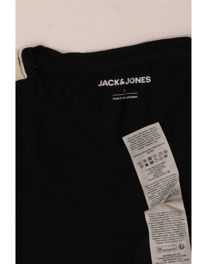 Jack & Jones Mens T-Shirt Top Large Black Colourblock Cotton