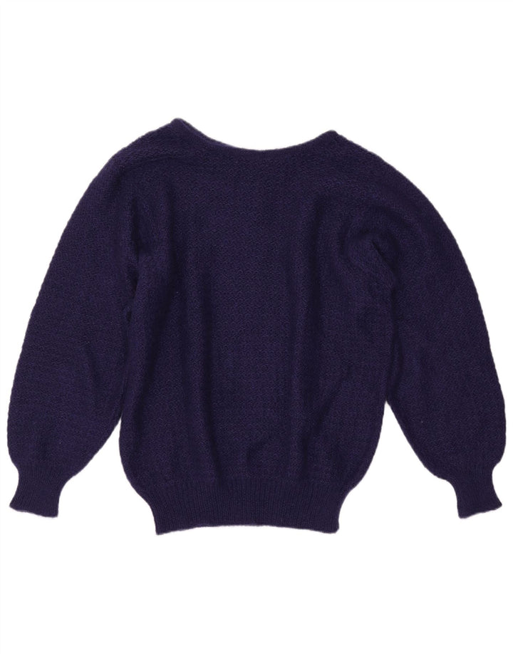 VINTAGE Womens Boat Neck Jumper Sweater UK 16 Large Navy Blue Mohair