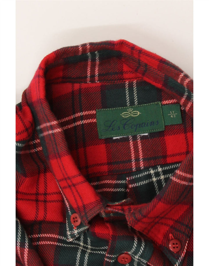 Les Copains Mens Flannel Shirt Size 43 17 XL Red Check