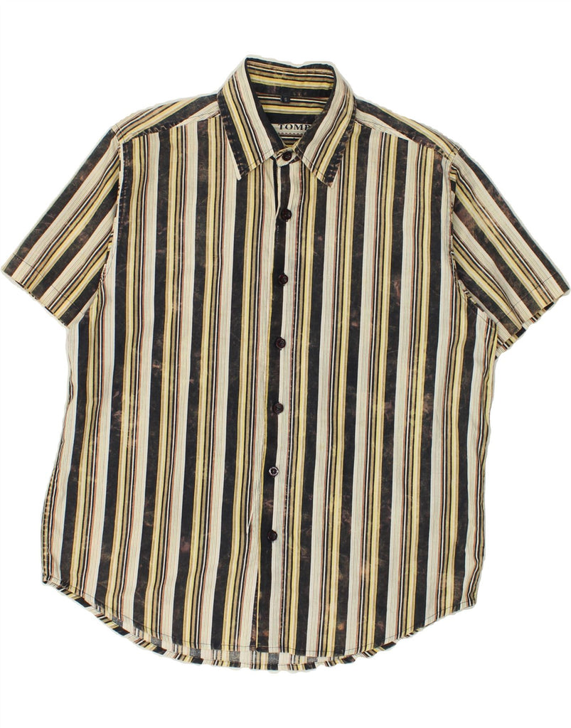 TOM TOMPSON Mens Short Sleeve Shirt Small Beige Striped Cotton | Vintage Tom Tompson | Thrift | Second-Hand Tom Tompson | Used Clothing | Messina Hembry 