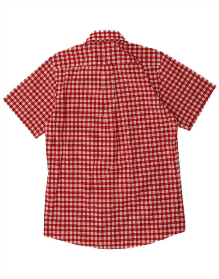 Almsach Mens Short Sleeve Shirt Size 37/38 Small Red Gingham Polyester