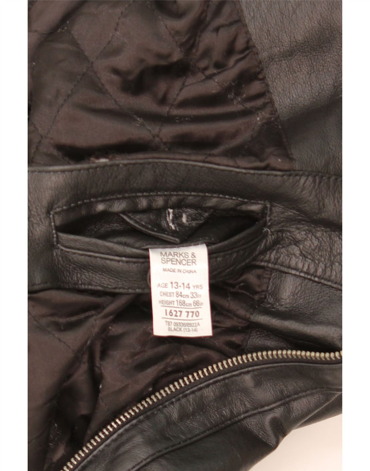 Marks & Spencer Boys Leather Jacket 13-14 Years Black Leather
