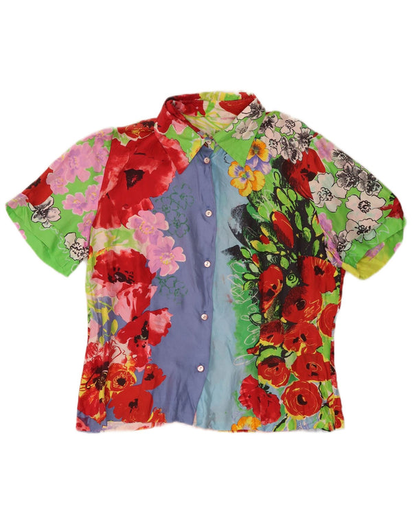 Vintage Womens Short Sleeve Shirt Blouse UK 10 Small Multicoloured Floral