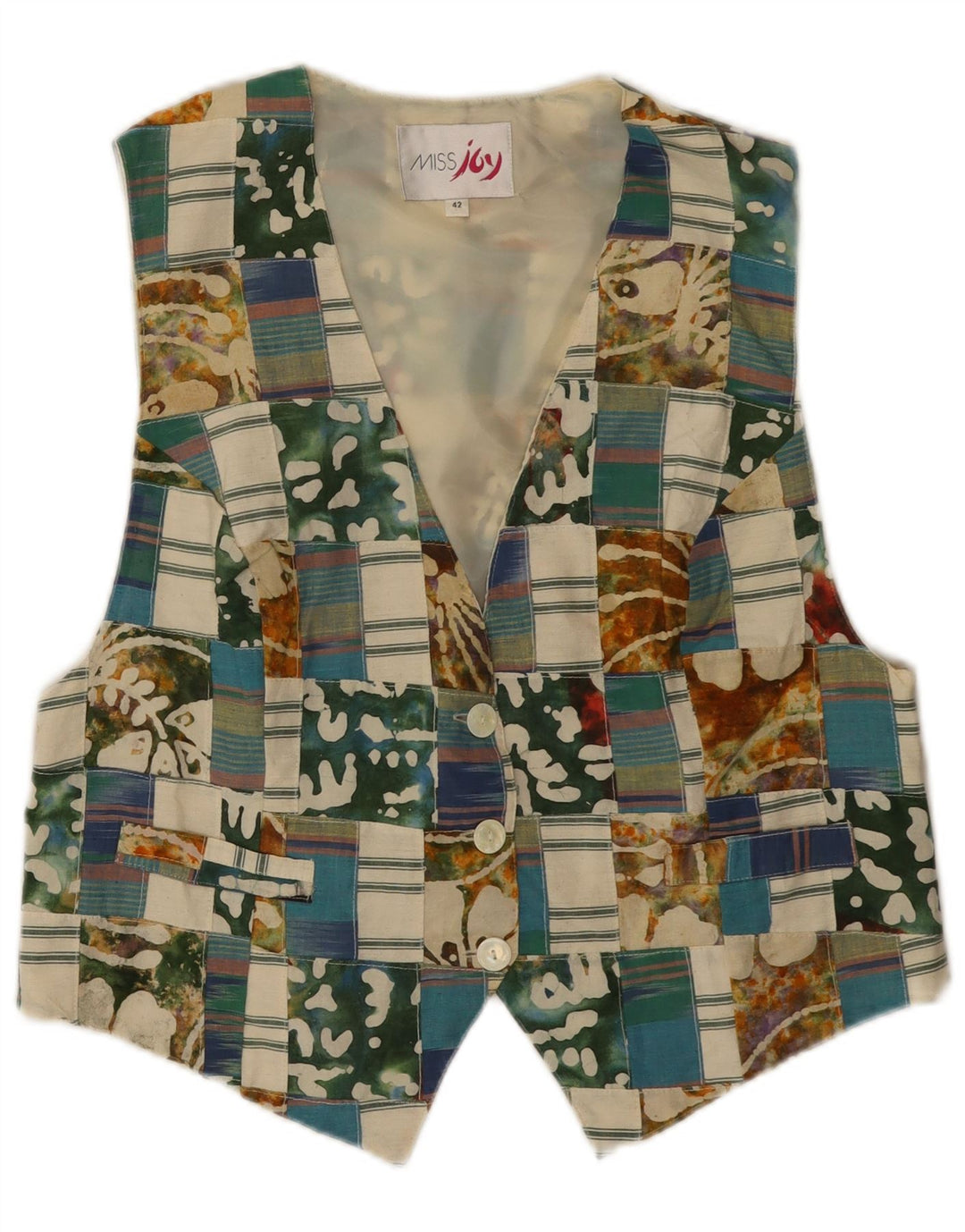 MISS JOY Womens Waistcoat EU 42 Large Multicoloured Patchwork Cotton