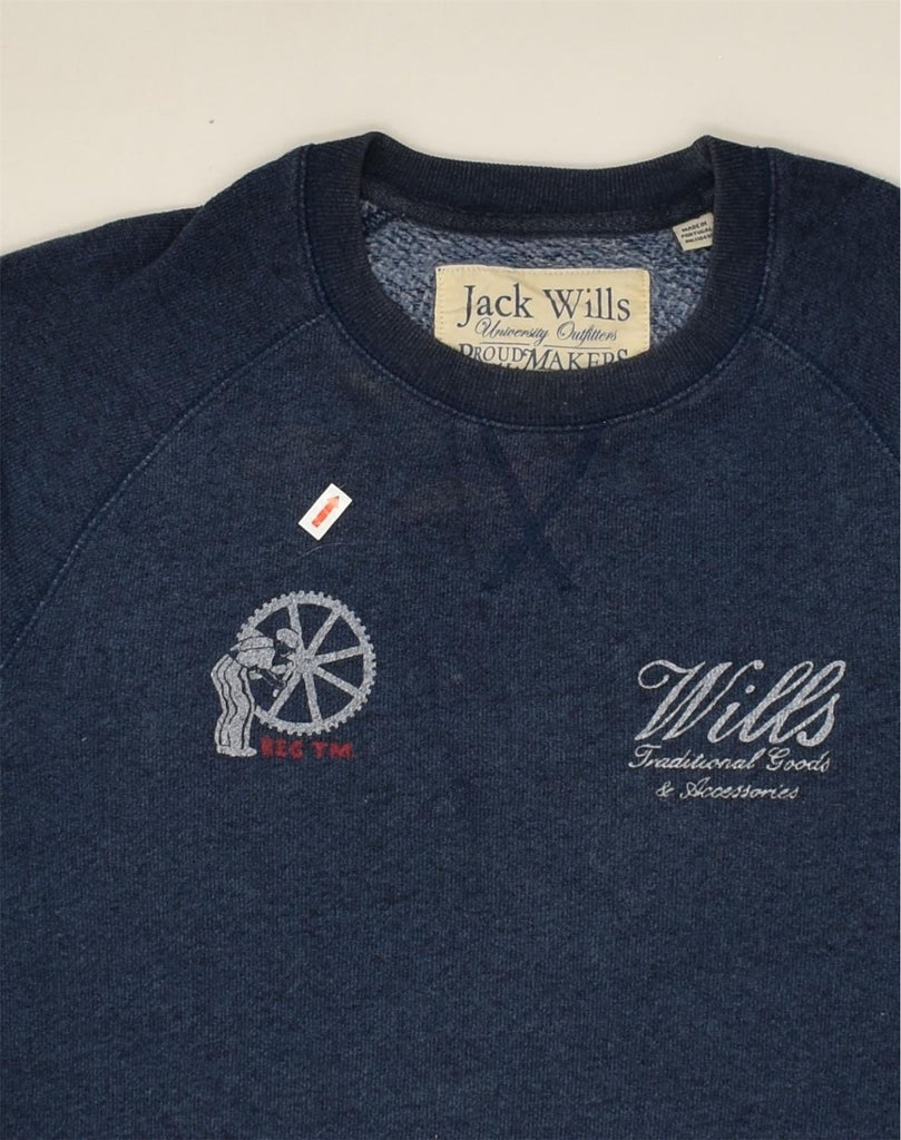 JACK WILLS Mens Graphic Sweatshirt Jumper XS Navy Blue Cotton | Vintage Jack Wills | Thrift | Second-Hand Jack Wills | Used Clothing | Messina Hembry 