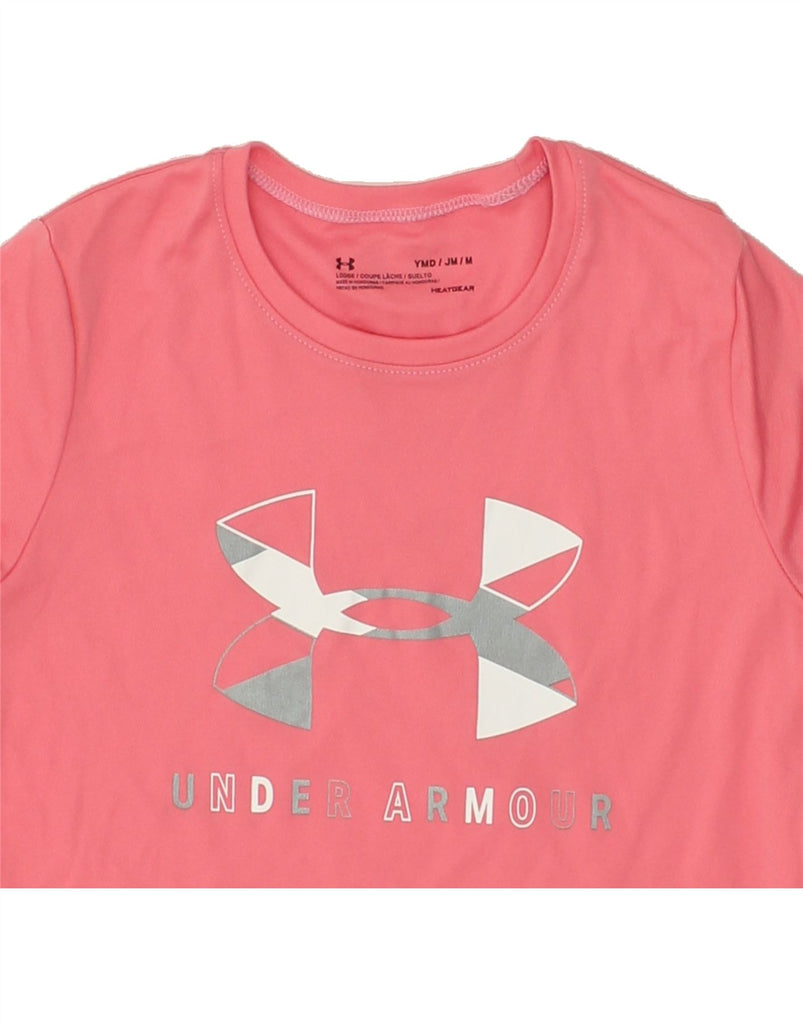 UNDER ARMOUR Girls Graphic T-Shirt Top 9-10 Years Medium  Pink Polyester | Vintage Under Armour | Thrift | Second-Hand Under Armour | Used Clothing | Messina Hembry 