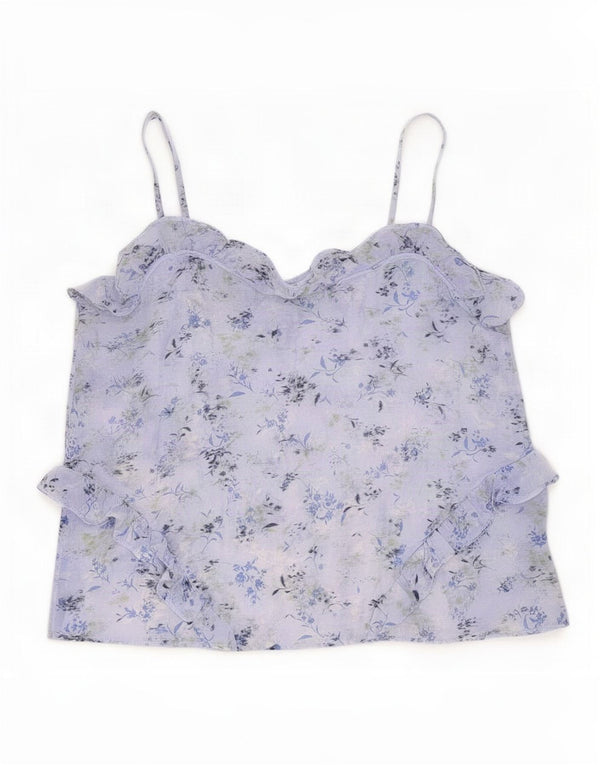 Marks & Spencer Womens Ruffle Front Cami Top UK 10 Small Blue Floral