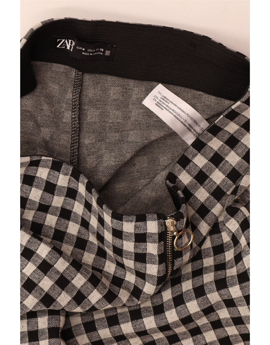 Zara Womens Skinny Casual Trousers Medium W28 L29 Black Gingham Polyester
