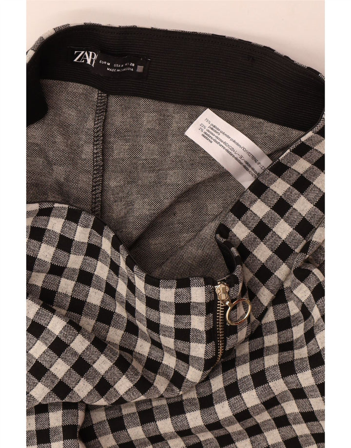 Zara Womens Skinny Casual Trousers Medium W28 L29 Black Gingham Polyester
