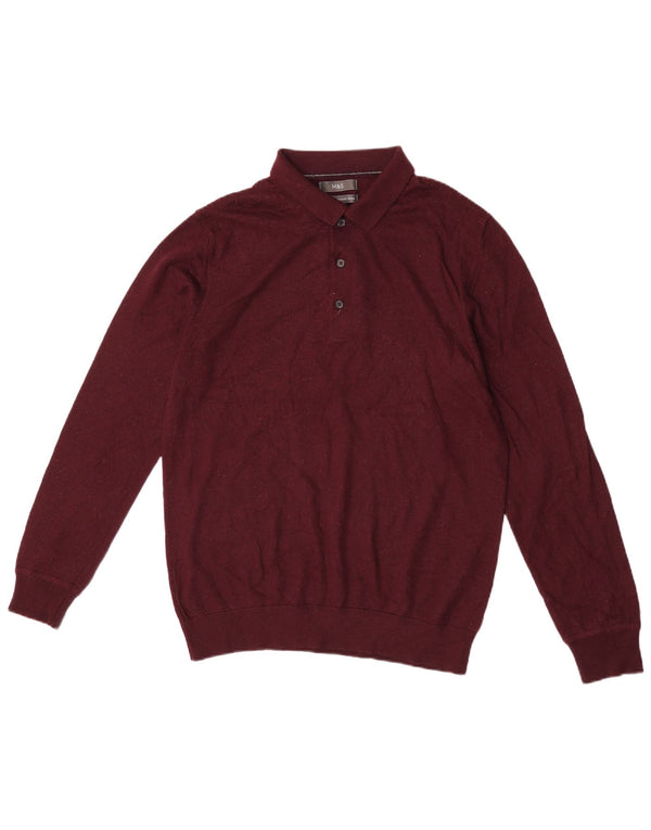 Marks & Spencer Mens Polo Neck Jumper Sweater Large Burgundy Merino Wool