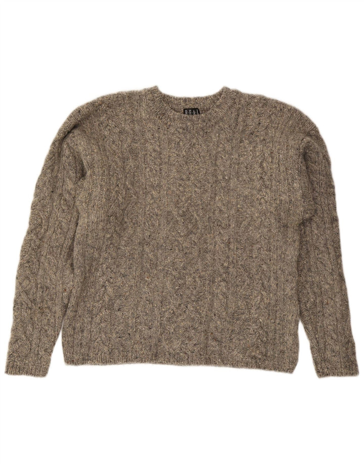 Vintage Womens Crew Neck Jumper Sweater UK 14 Medium Grey Flecked Wool