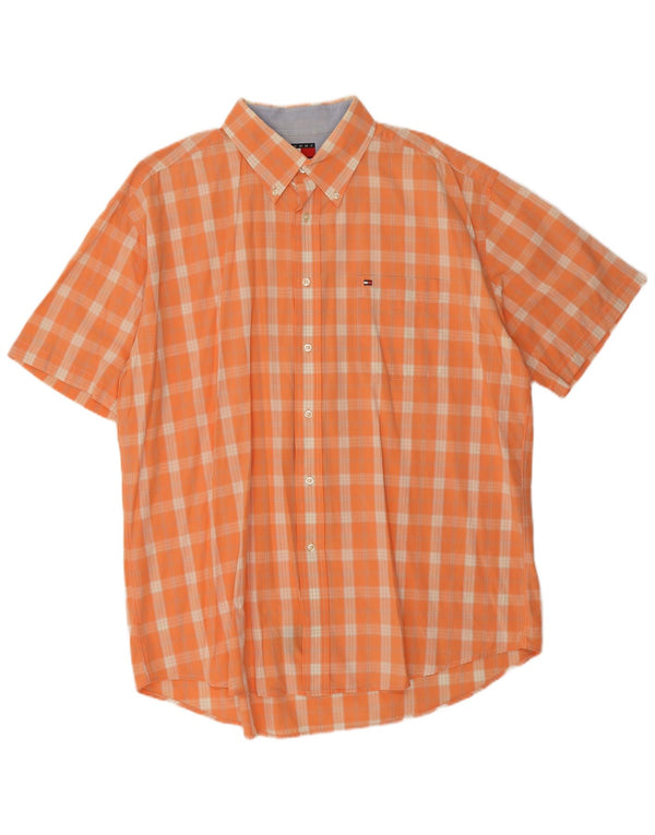 Tommy Hilfiger Mens Short Sleeve Shirt XL Orange Check Cotton