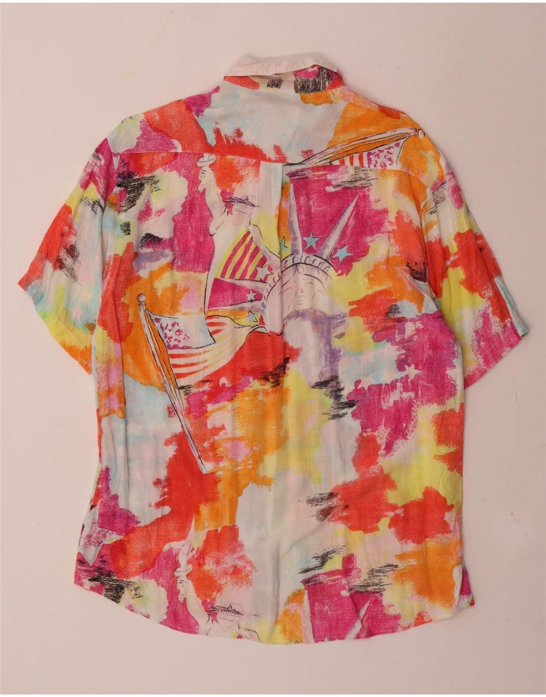 Vintage Mens Abstract Pattern Short Sleeve Shirt Medium Multicoloured