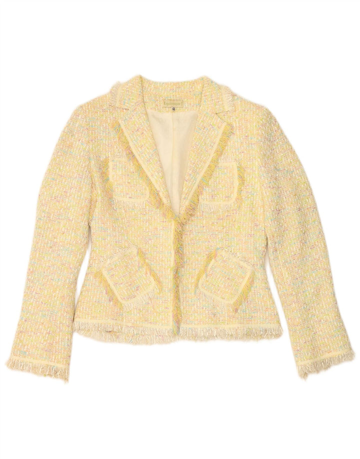 Vintage Womens Open Blazer Jacket EU 42 Large Yellow Flecked Cotton