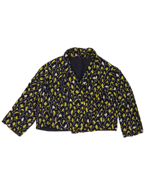 Vintage Womens 3/4 Sleeve Bolero Jacket UK 12 Medium Navy Blue Geometric
