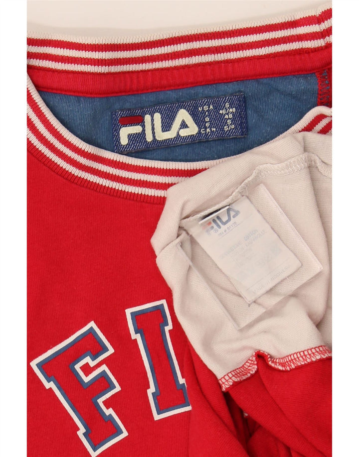 FILA Mens Graphic T-Shirt Top Small Red Colourblock Cotton