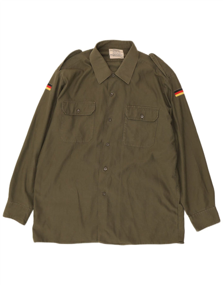 Vintage Mens Military Shirt Large Khaki Polyester